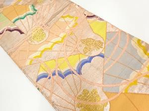 アンティーク　川島織物製　檜扇に蝶模様織出し丸帯（材料）